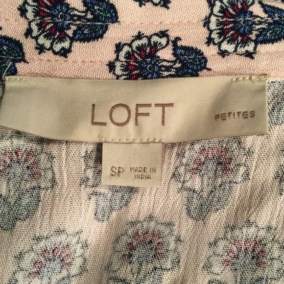 LOFT Border Floral Pleated Ruffle Sleeve Swing Dress S Petite - Picture 4 of 7